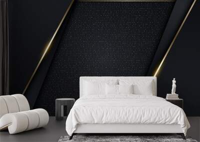 3D modern luxury banner template design black stripes and golden glitter gold line light sparking on dark background. Wall mural