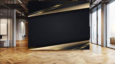 3D modern luxury banner web template design black and gold stripes with golden glitter line light sparking on dark background Wall mural