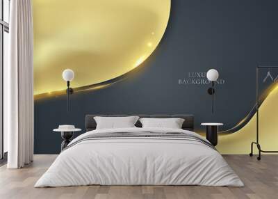 Abstract 3D elegant modern luxury template banner web design golden wave shape and line with glitter light sparking on black background Wall mural