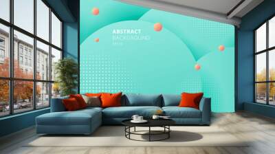 Abstract 3D liquid fluid circles green mint, pink pastels color beautiful background with halftone texture. Wall mural