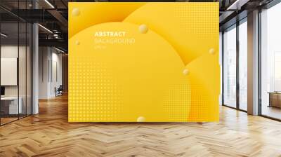 Abstract 3D liquid fluid circles yellow mustard pastels color beautiful background with halftone texture. Wall mural