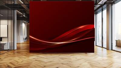 Abstract 3D luxury red color wave lines with shiny golden curved line decoration and glitter lighting on gradient red background Wall mural