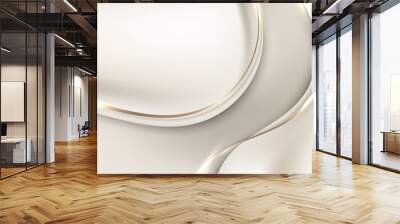 Abstract 3D luxury template brown satin fabric with gold wave lines and lighting effect on white background Wall mural