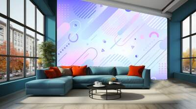 Abstract blue and pink pastel gradient geometric elements pattern memphis retro style holographic background Wall mural