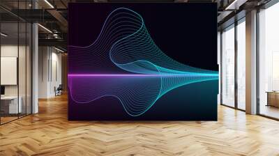 Abstract dynamic wavy lines neon color lighting elements on black background technology digital futuristic style Wall mural