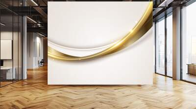 Abstract elegant template white and brown curve shape with 3D golden curved lines rounded and lighting sparking on clean background Wall mural