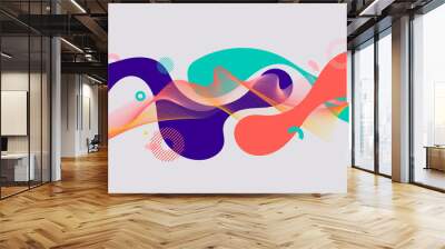 Abstract fluid shapes wave lines and geometric elements on white background Wall mural