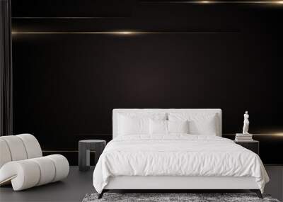 Abstract luxury template golden lines with lighting effect on black background paper cut style Wall mural