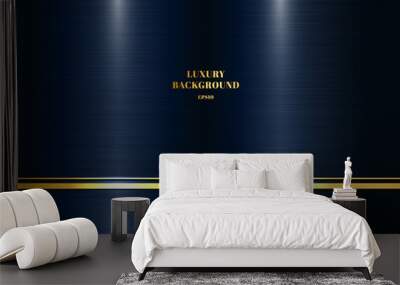 Abstract modern template metallic dark classic blue background with decoration golden line. Wall mural