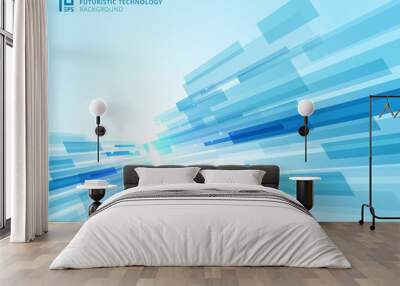 Abstract perspective futuristic technology geometric with light burst blue background. Wall mural