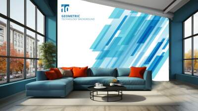 Abstract technology diagonally overlapped geometric squares shape blue colour on white background. Wall mural