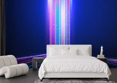 Abstract technology digital futuristic concept glow neon colors lines with lighting effect perspective on dark blue background Wall mural