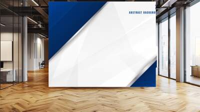 Abstract template blue and white diagonal overlapping layers background with with silver line decoration. Wall mural