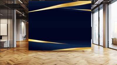 Abstract template dark blue and golden luxury premium background with luxury triangles pattern and gold lighting lines. Wall mural