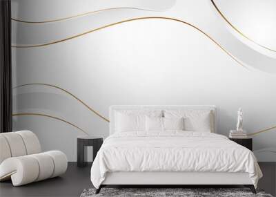 Abstract white and gray dynamic waves background with gold line curve luxury style. Wall mural