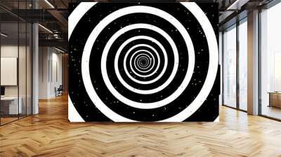 Abstract white circle swirl pattern with golden glitter dust on black background Wall mural