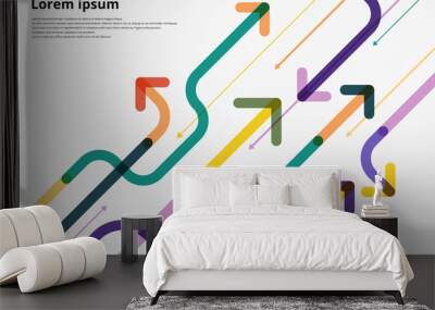 Arrow way diagonal direction colorful overlapping on white background Wall mural