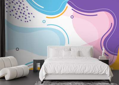 Banner web template abstract hand drawn pink, blue, yellow, purple color organic fluid shape with circle line pattern on white background Wall mural