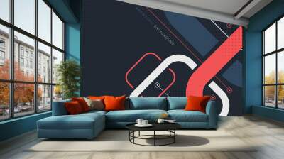 Banner web template design rounded squares geometric blue and red on black background Wall mural