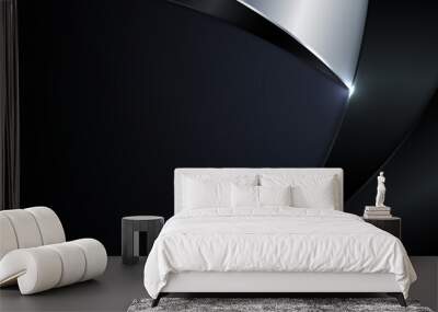 Modern luxury template abstract black and silver metallic curve shape with lighting on dark blue background Wall mural