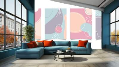 Set of abstract creative background hand drawn organic shape pastel color with lines in minimal trendy style Wall mural