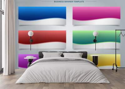 Set of templates business banner web design abstract stripe wave lines graphic blue, red, yellow, purple, pink, green gradient color background. Wall mural