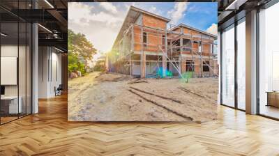 two storey houses are under construction in Thailand, modern house design. Wall mural