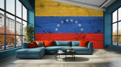 Venezuela national flag painted old oak wood Wall mural