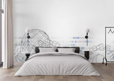 technology background. 3d gear and bulb with digits as background for technology concept and enginee Wall mural