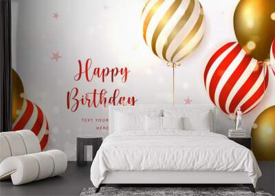 Elegant golden red striped ballon Happy Birthday celebration card banner template background Wall mural