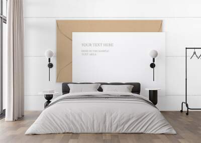 Flat lay top view elegant white composition letter kraft paper envelope on wooden background Wall mural