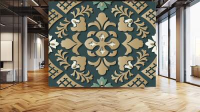 Seamless relief sculpture decoration retro pattern garden leaf plant flower Wall mural