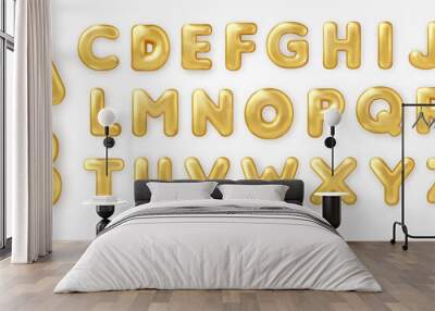 Set of shiny golden balloon uppercase english alphabet text Wall mural