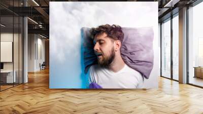 Man sound asleep , enjoying his nap, graphic clouds added , dreaming  Wall mural