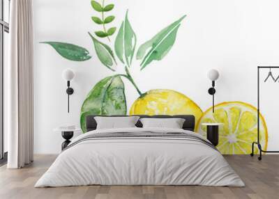 Arrangement watercolor lemon. Bio fruit. Wall mural