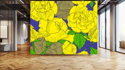 Seamless floral background with hand drawn roses. Vector illustr Wall mural