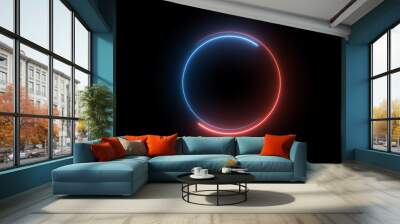 Futuristic neon-colored retro-style glowing circles motion graphic. Loop animation video of neon glowing stylish circle shape bg. Neon lights.  circle lights illustration. Wall mural