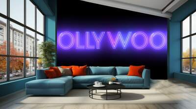 Hollywood neon moving lines text animation on black background. Hollywood logo illuminated neon style fluorescent tubes nightclub motion graphic for brand, traffic, casino, innovation retro style. Wall mural