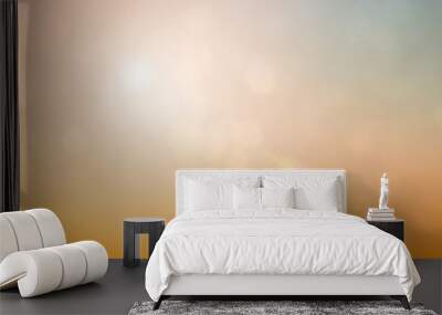 Natural background blurring warm colors and bright sun light. Bokeh or Christmas background Green Energy at sky sunny color orange light patterns plain abstract flare evening clouds blur. Wall mural