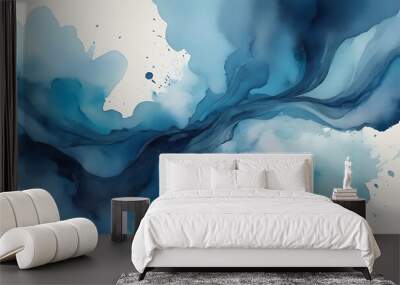 Abstract watercolor illustration background combination of blue gradient and white color  Wall mural