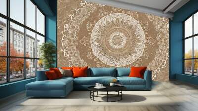 Circular pattern of mandala digital design abstract with white lines on yellow background, lace decoration art	 Wall mural