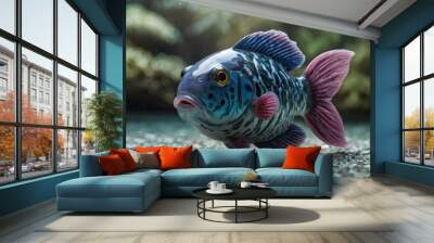 Colorful fish swim in a tank filled with aquatic plants Wall mural