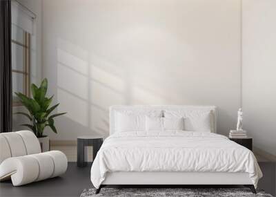 Empty room decorated with white wall and wood floor, indoor plant. 3d rendering Wall mural