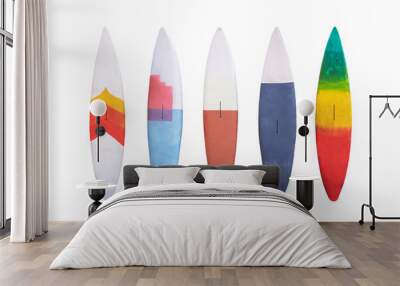 Set of colorful wooden vintage Surfboard isolated on white background with clipping path Wall mural