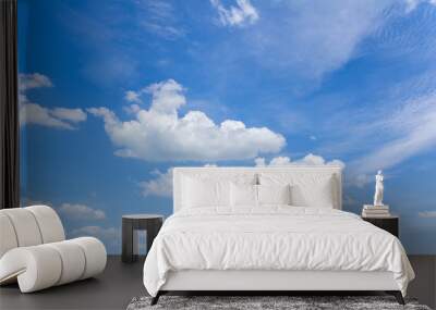 Blue sky and soft white clouds at day time for background. Wall mural