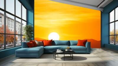 closeup to sun over the mountain hill at sunrise time or morning time. Wall mural