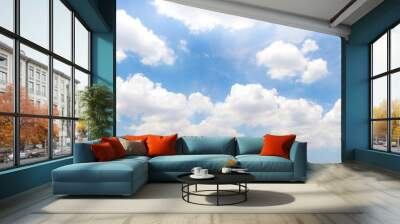 Panorama or panoramic photo of blue sky and white clouds or cloudscape. for breathing concepts background. Wall mural