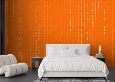 Technology digital binary code in color of orange and white color of text for use as background. Wall mural