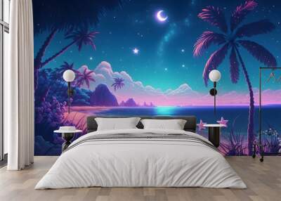 beautiful view on a dreamy beach with a moon in the background Wall mural