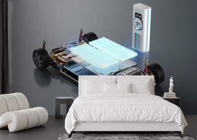 Electric car battery plug in with ev charging station Wall mural